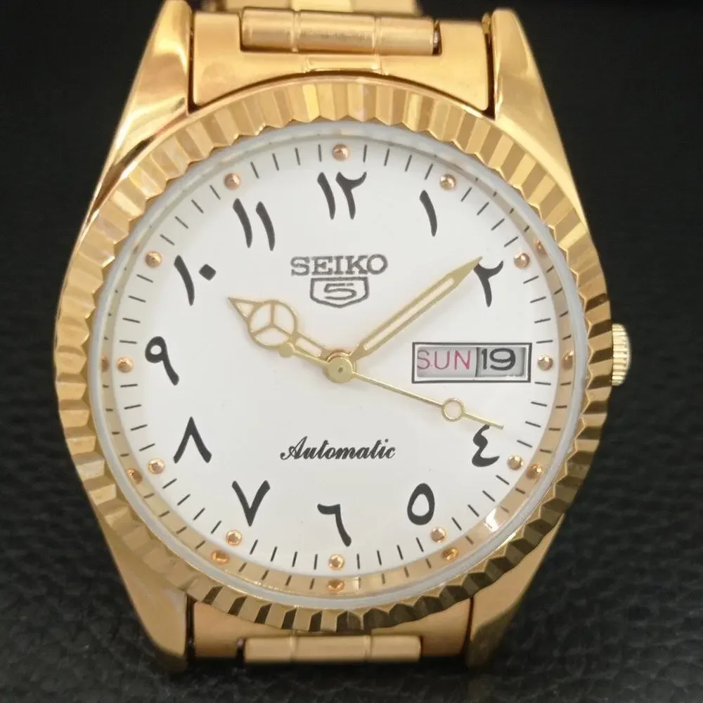 Vintage 1985 Seiko Automatic Mens Gold Watch W/daydate & Black accents